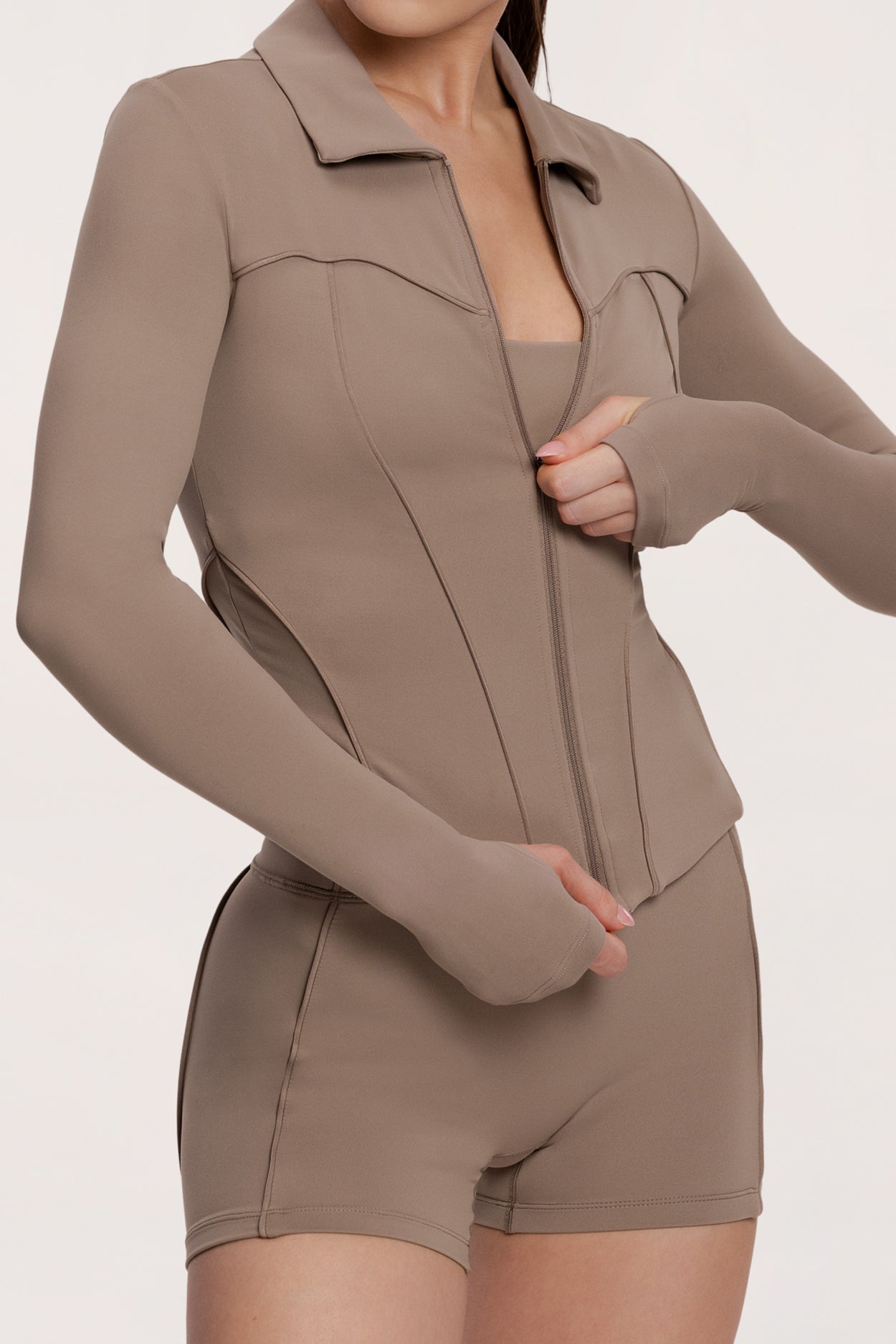 Mikina na zip pilates era warm beige