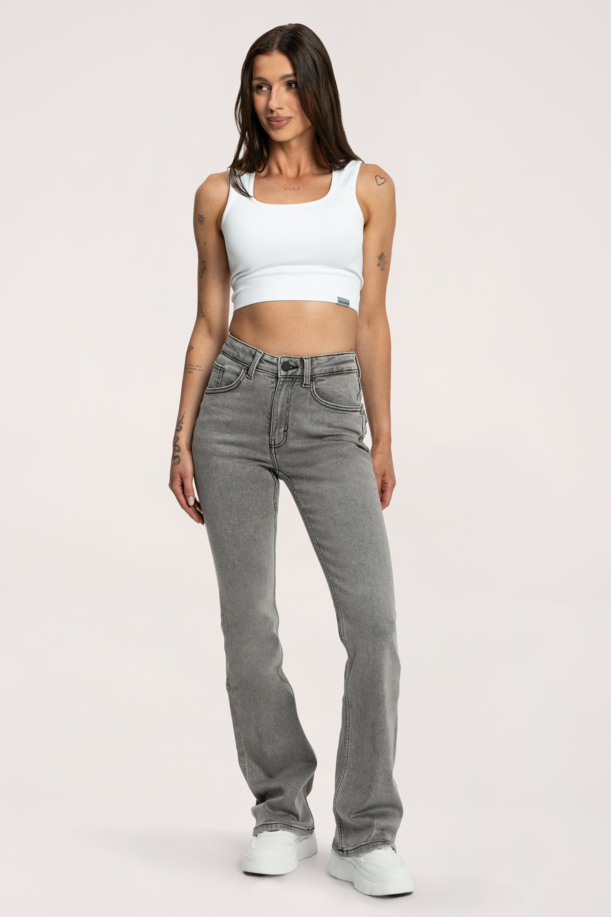 Džíny zvony push up light grey