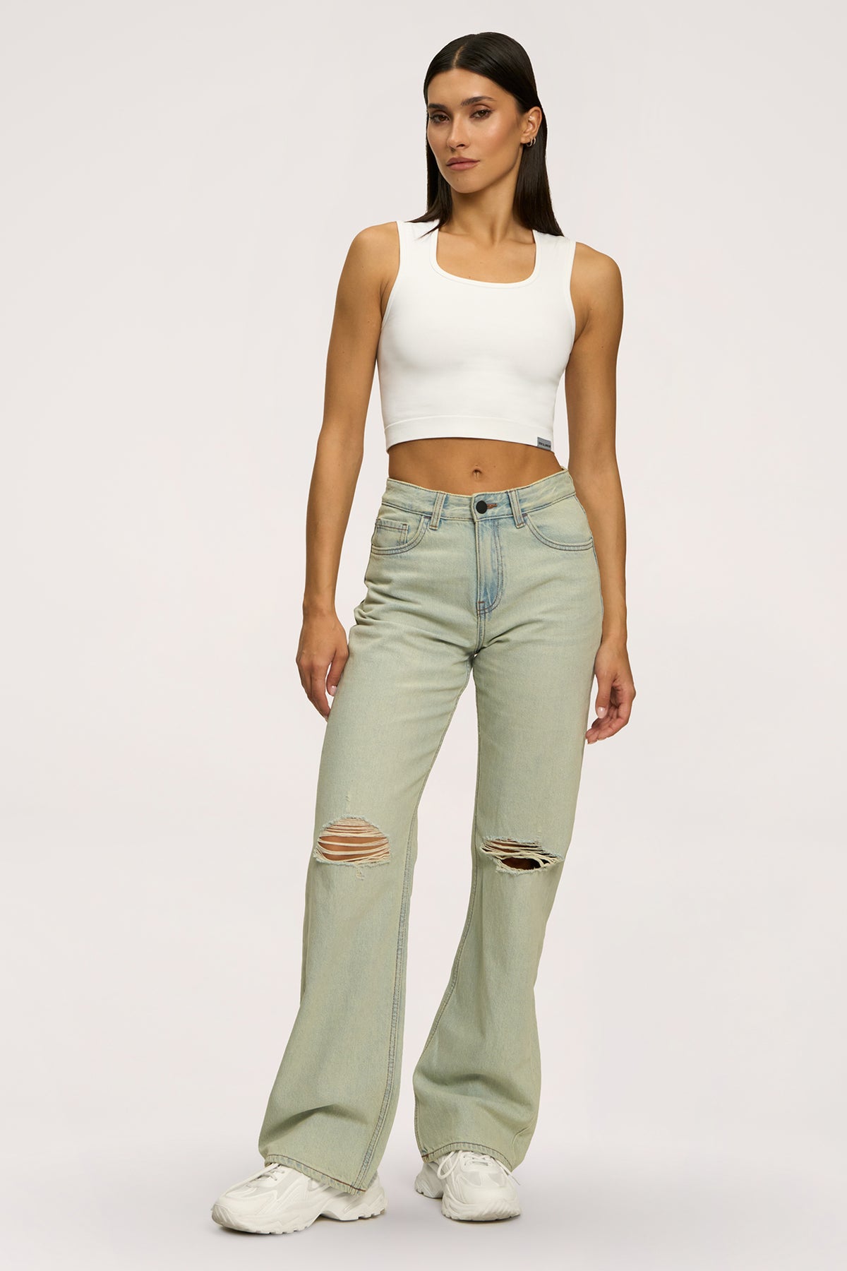 Džíny wide relaxed light green