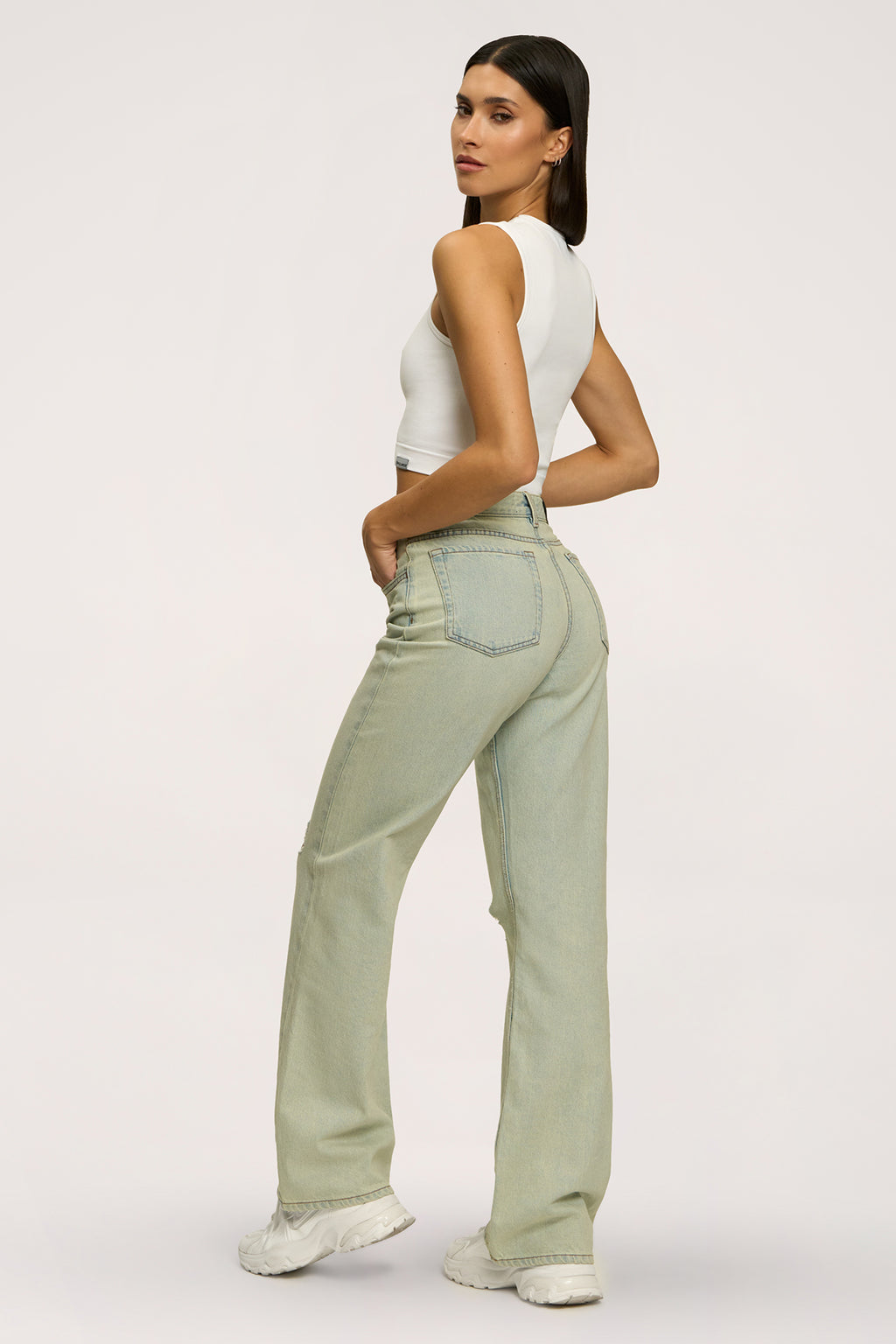Džíny wide relaxed light green