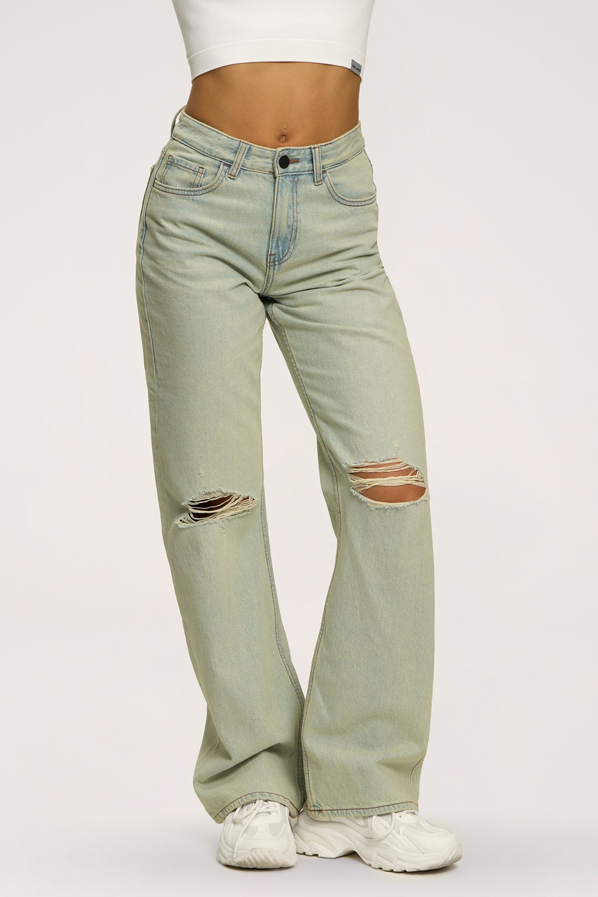 Džíny wide relaxed light green
