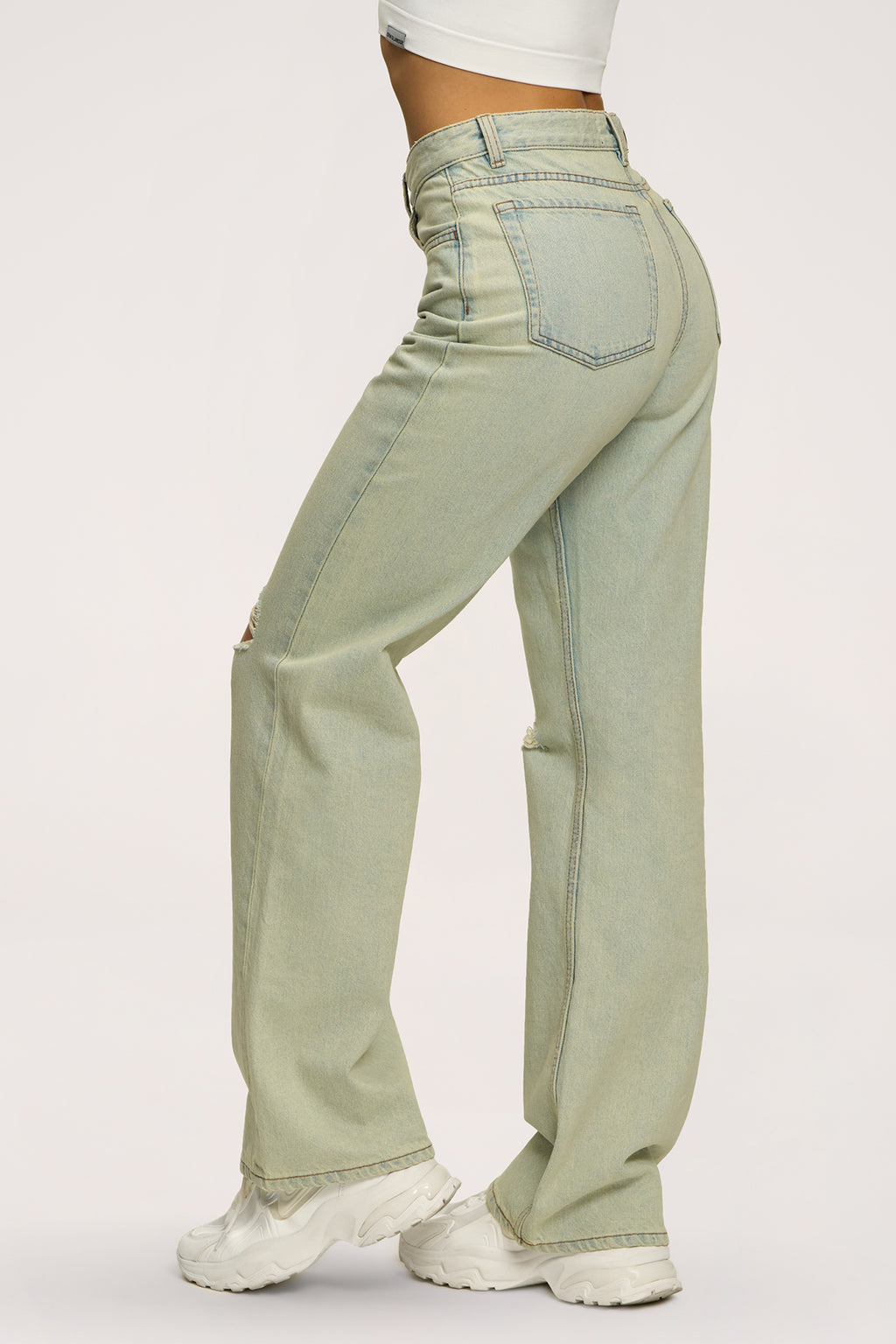 Džíny wide relaxed light green