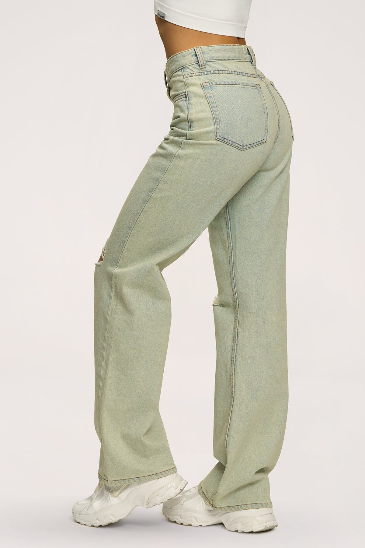 Džíny wide relaxed light green