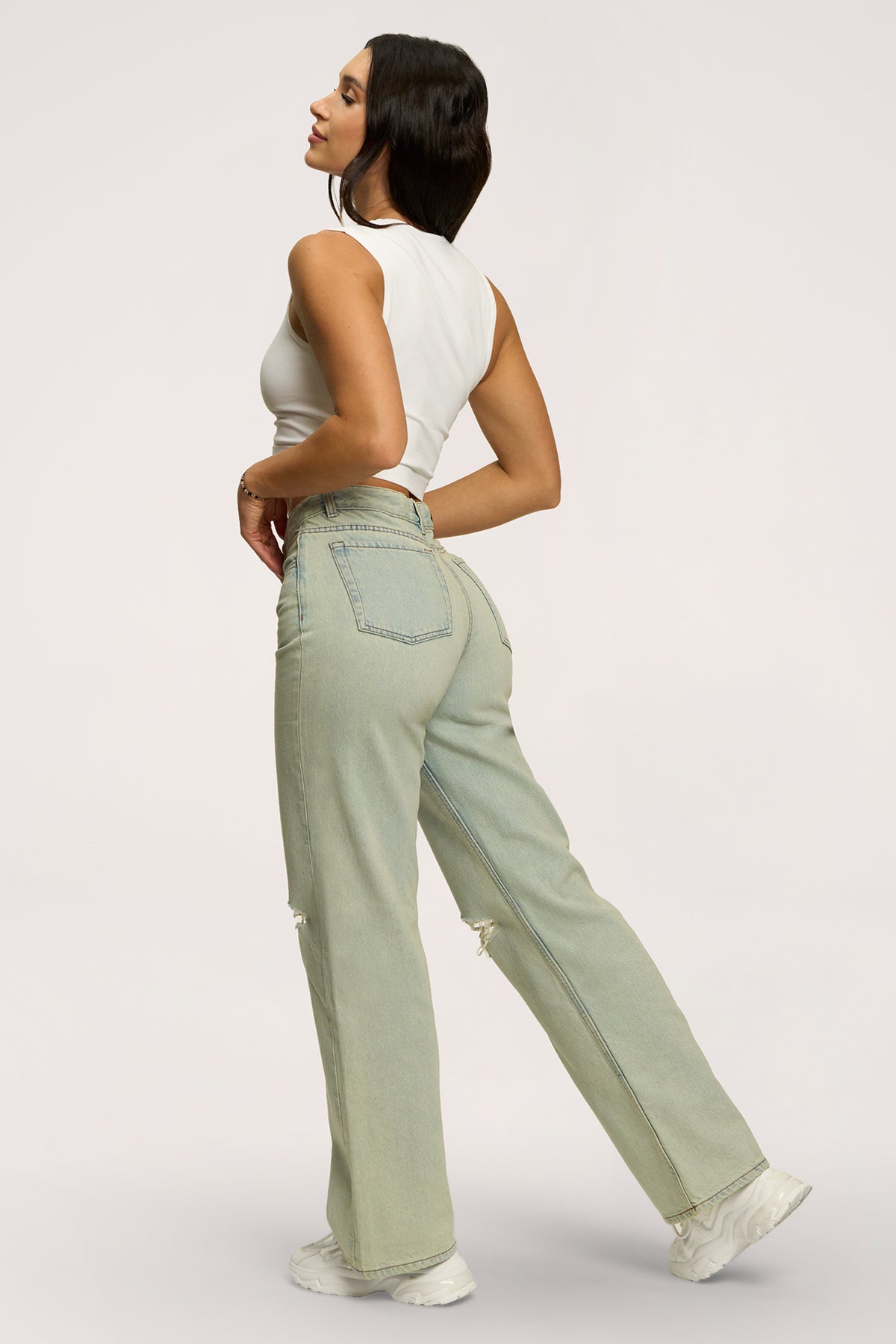 Džíny wide relaxed light green