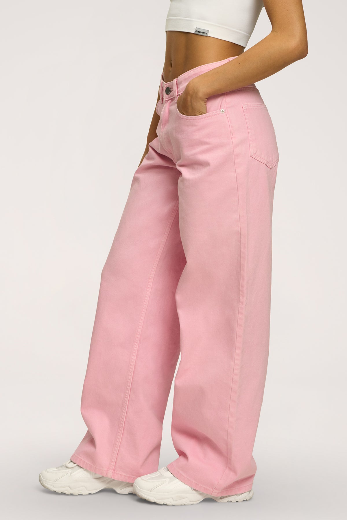 Džíny boyfriend pink