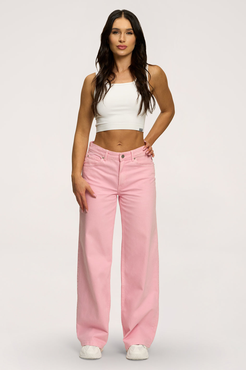 Džíny boyfriend pink