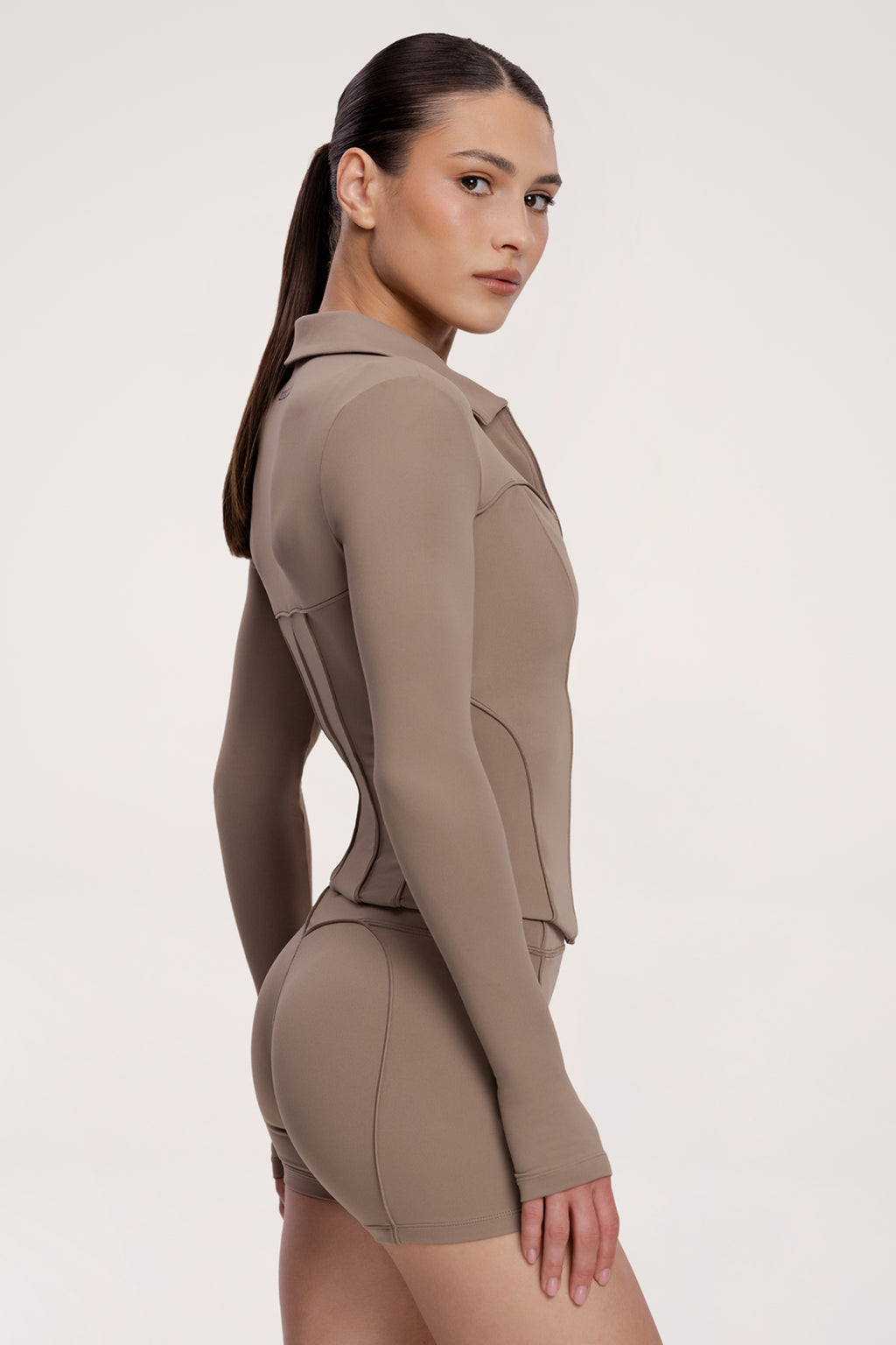 Mikina na zip pilates era warm beige
