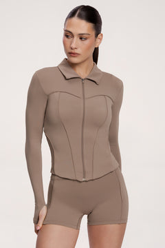 Mikina na zip pilates era warm beige