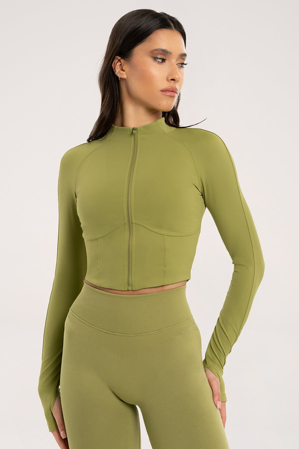 Mikina na zip - korzet matcha