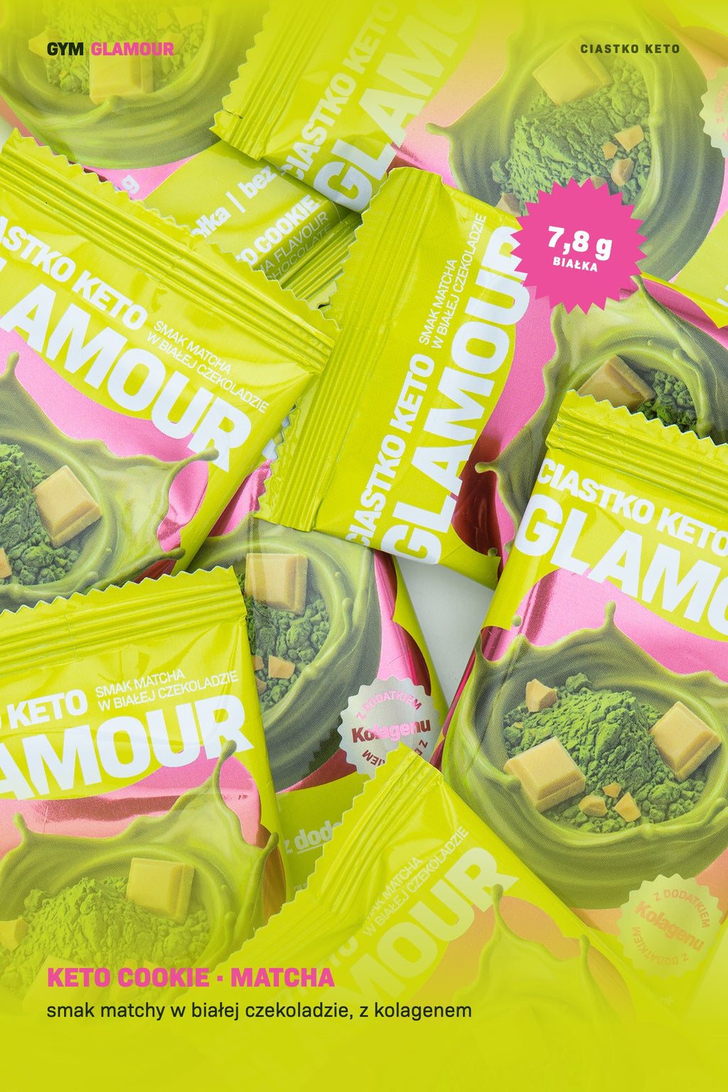 Keto sušenka GLAMOUR – Matcha v bílé čokoládě