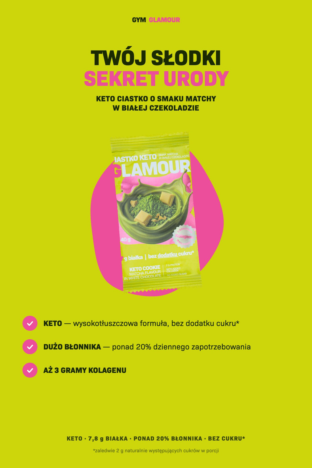 Keto sušenka GLAMOUR – Matcha v bílé čokoládě