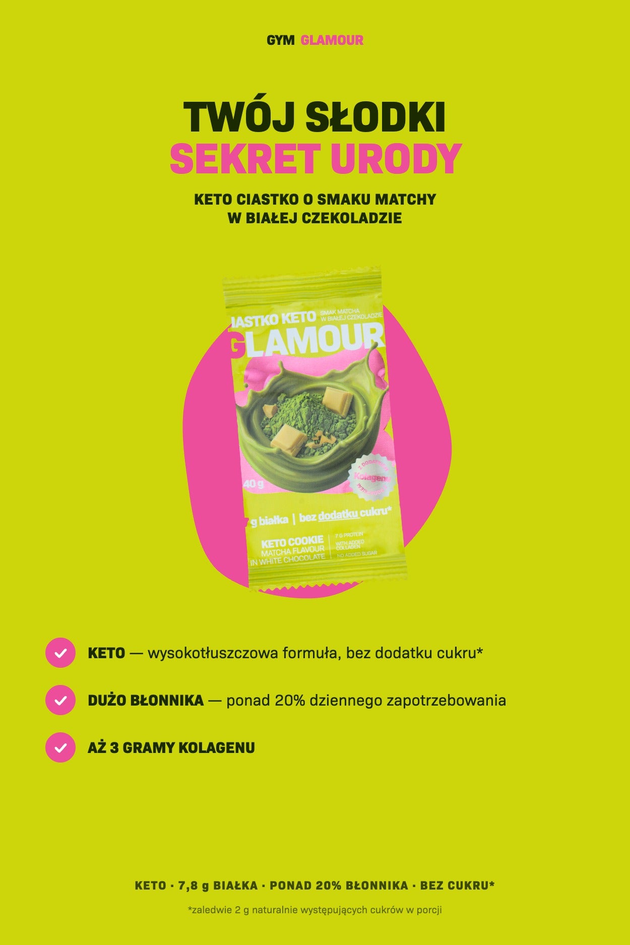 Keto sušenka GLAMOUR – Matcha v bílé čokoládě