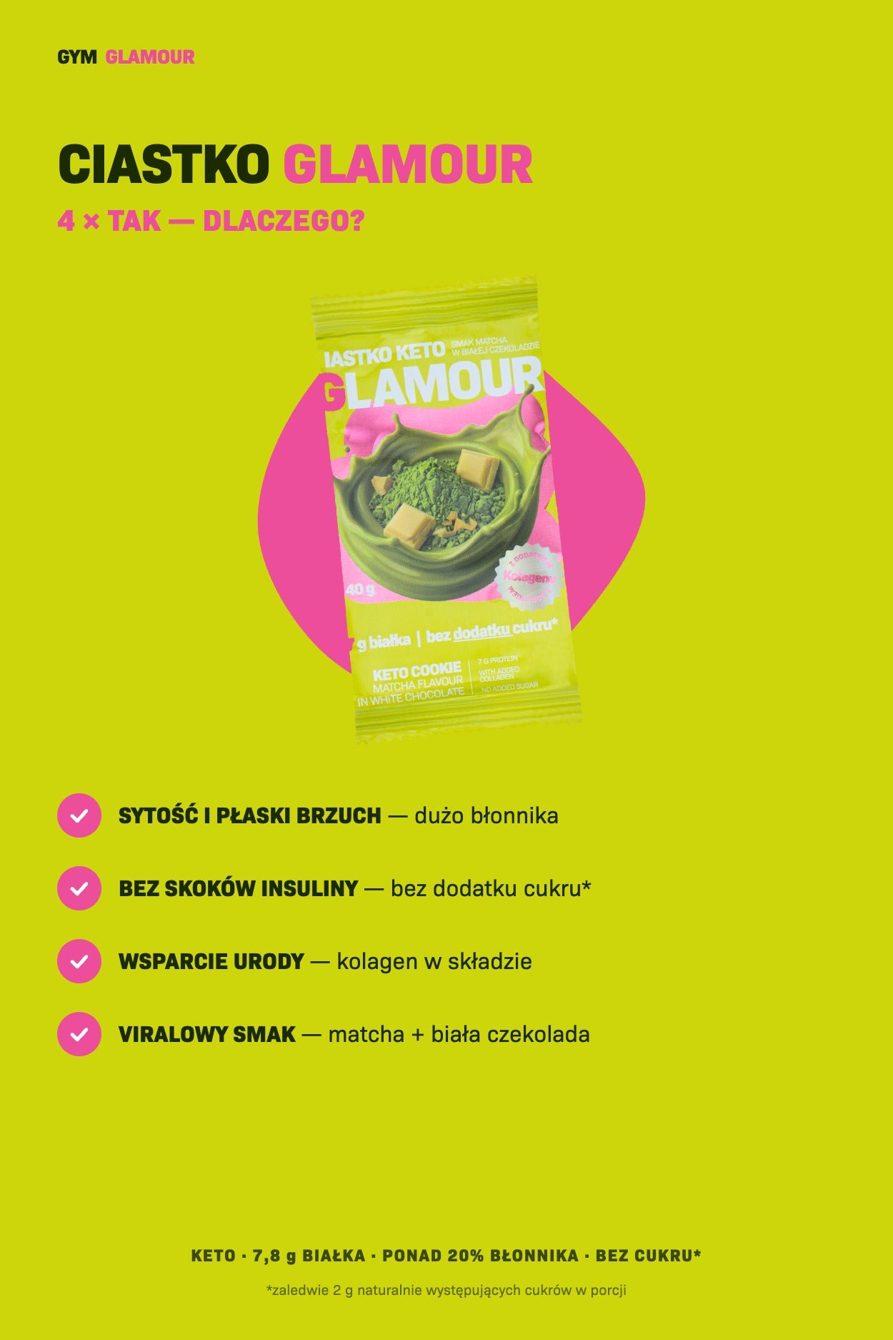 Keto sušenka GLAMOUR – Matcha v bílé čokoládě