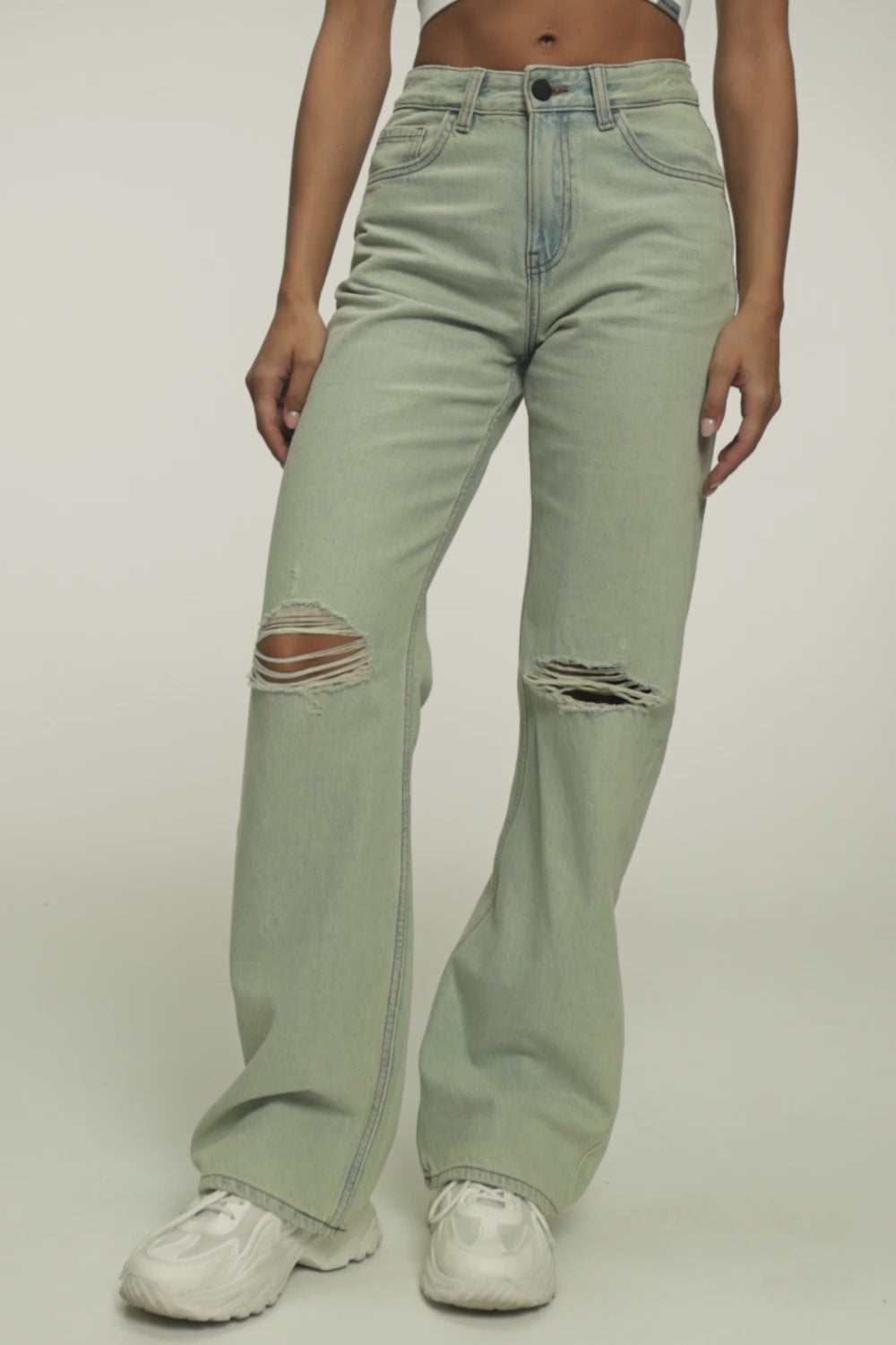 Džíny wide relaxed light green